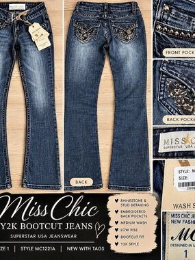 Miss Chic Y2K Bootcut Jeans MC1221A Blue Size 1